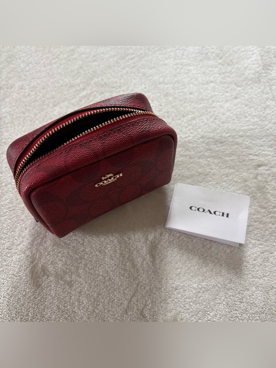Coach Handbags - Coach Red Signature Pattern Zippered Mini Makeup Cosmetic Pouch - READ
